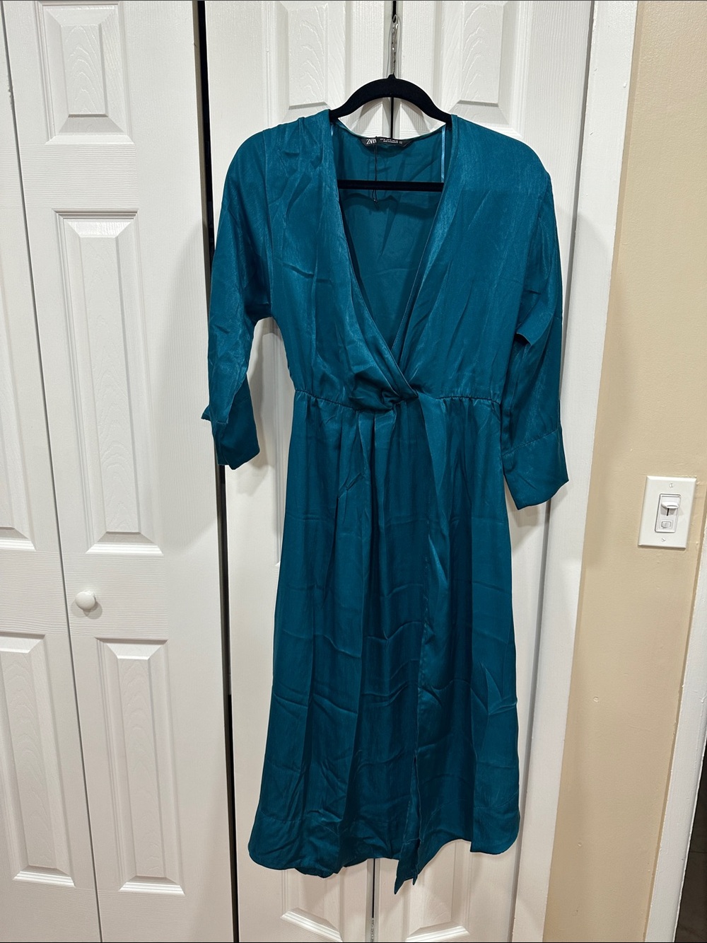 Zara Teal Wrap-Style Midi Dress